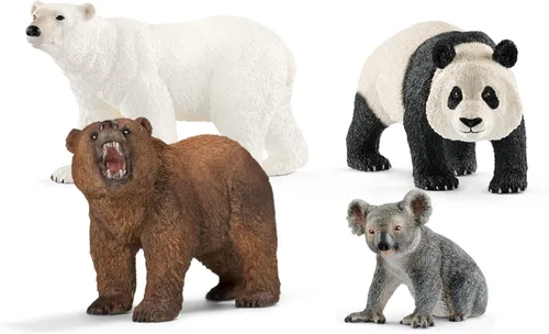 Schleich Wild Life - Juego de 4 figuras de oso - Figura realista de panda, koala, grizzly y oso polar para niños y niños pequeños - Juguetes