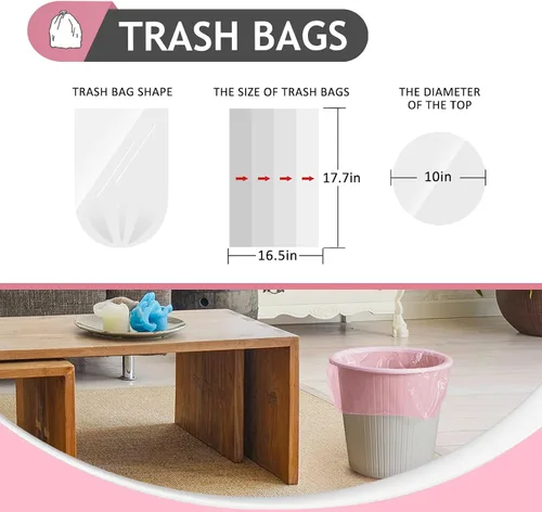 Miniatura 2 de Teivio Bolsas de basura fuertes de 2 galones, 180 unidades, bolsas de basura para baño, bolsas de plástico para oficina en casa, cocina, color rosa
