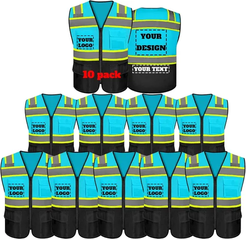 Chaleco de seguridad reflectante de alta visibilidad con 5 bolsillos y cremallera clase 2 para adultos, unisex, ropa de trabajo de seguridad para la
