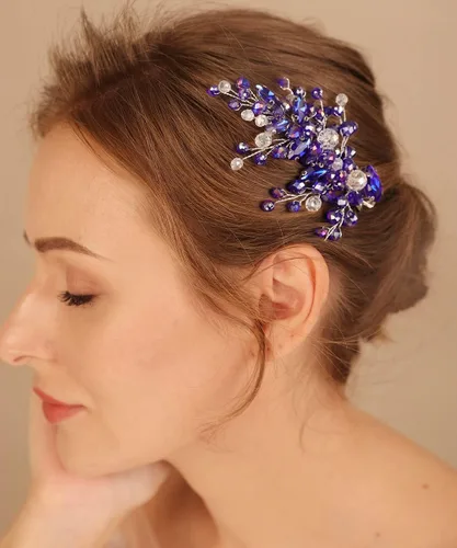 Miniatura 10 de Xerling Pinzas para el cabello de cristal negro para novias, bodas, piezas de pelo con diamantes de imitación, accesorios plateados para el cabello