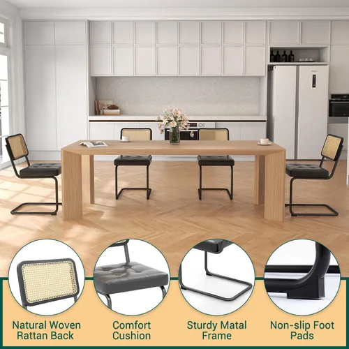 Miniatura 7 de KCC Juego de 2 sillas de comedor modernas de mediados de siglo, ratán de piel sintética, sillas auxiliares de comedor de cocina con patas de metal
