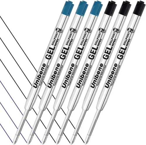 Miniatura 6 de Unibene Parker - Paquete de 12 repuestos de tinta de gel compatibles con punta media de 0.028 in, 6 negros y 6 azules, tinta alemana reemplazable
