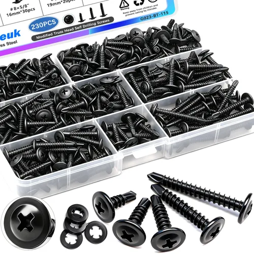 mxuteuk 230 tornillos autorroscantes #8 para metal, 410 tornillos autoperforantes de acero inoxidable, tornillos de chapa de cabeza de truss de 1/2,