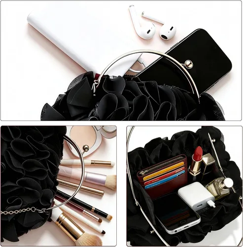 Miniatura 5 de Bolso de mano de noche para mujer, monederos de satén floral con cadena para bodas, fiestas, bailes de graduación Floral, Satin, with Chain, for
