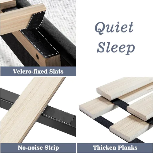Miniatura 7 de Allewie - Base de cama tapizada en terciopelo, cabecera capitoné de canales verticales, listones de madera reforzados, opción de somier, fácil