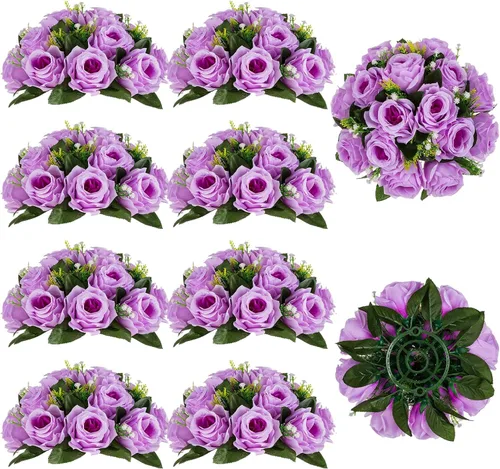 Miniatura 8 de BLOSMON Bolas de flores, centros de mesa de rosas de boda: 2 piezas de flores falsas carmesí decoración de bolas de besos Arreglos florales