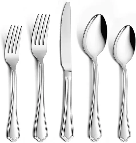 E-far - Juego de cubiertos de acero inoxidable de 20 piezas, servicio para 4 personas, juego de utensilios de cocina de metal, cuchillos, tenedores,