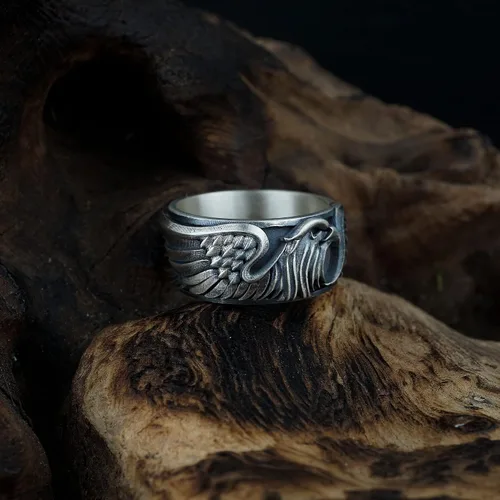 Miniatura 5 de Sterling Silver Eagle Ring, American Eagle Ring, Winged Bird Band, Mens Eagle Biker Ring, 925 Silver Hawk Band
