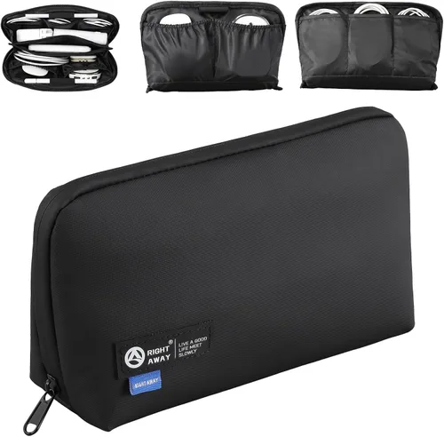 Miniatura 10 de RIGHT AWAY Bolsa de viaje para tecnología de viaje, funda impermeable para cables, organizador de electrónica, bolsa de almacenamiento para Negro