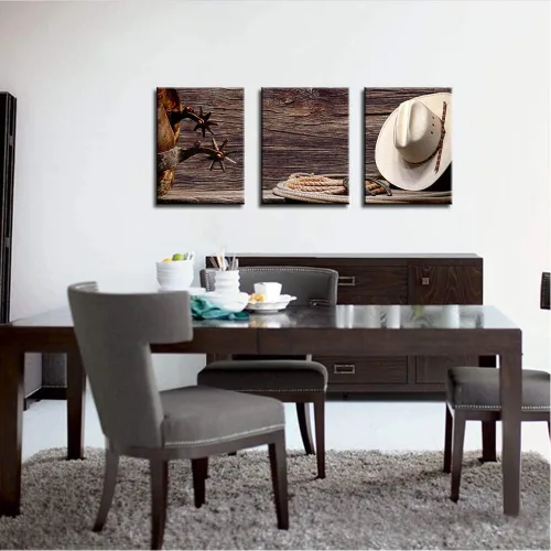 Miniatura 3 de Lienzo impreso para pared, diseño de vaquero occidental, arte de pared, sombrero de vaquero americano, botas de rodeo occidental, cuadro vintage