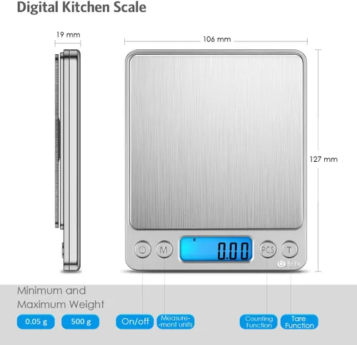 Miniatura 5 de AMIR - Báscula digital de cocina, báscula de joyería de bolsillo de 17.64 oz/0.00 oz, peso de calibración de 3.53 onzas, báscula de alimentos