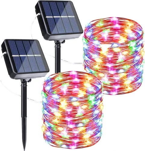 Miniatura 13 de Joomer - Tira de luces solares de hadas, paquete de 2, total 80 pies, 240 LED, luces de cuerda solar para exteriores, impermeables, 8 modos