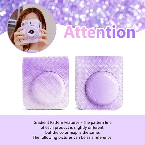Miniatura 5 de MUZIRI KINOKOO Funda para cámara de película instantánea Fujifilm Instax Mini 12, cuero sintético degradado tejido venas Fuji Mini 12 funda Tejido