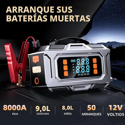 Miniatura 2 de Arrancador con compresor de aire, batería de coche de 8000 A (9.0 gas/8.0L diesel), batería de coche de 180 PSI, caja de salto portátil de 12 V
