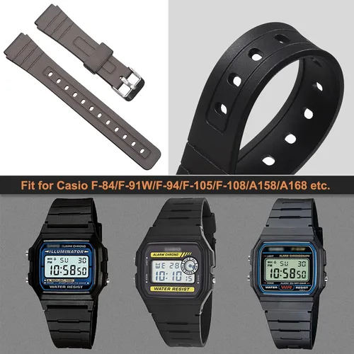 Miniatura 5 de Correa de repuesto para Casio F-84F-91WF-94F-105A158A168, correa de reloj de PU suave para Casio Serie A158