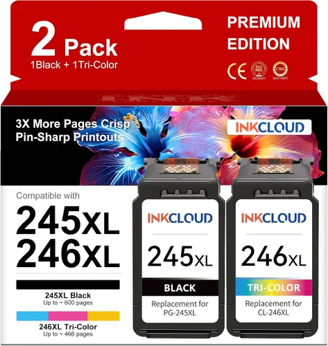 INKCLOUD Cartuchos de tinta compatibles de repuesto para Canon PG-245XL CL-246XL para Canon Pixma MX492 MX490 MG3022 MG2920 MG2522 TS202 MG2420
