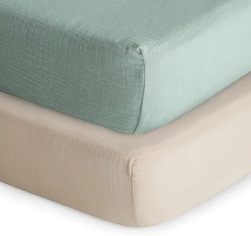 Miniatura 23 de mushie Sábana bajera ajustable de muselina extra suave 192 hilos 28 x 52 pulgadas (natural)