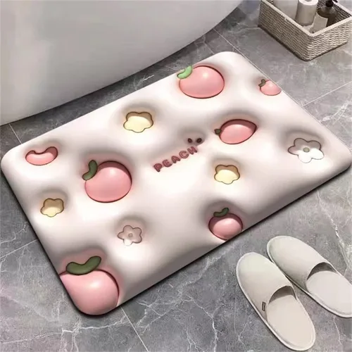 Miniatura 8 de LELEBEAR Tapete absorbente antideslizante visual 3D, tapete de baño de flores lindas, tapete de baño de barro de diatomeas suave, súper absorbente