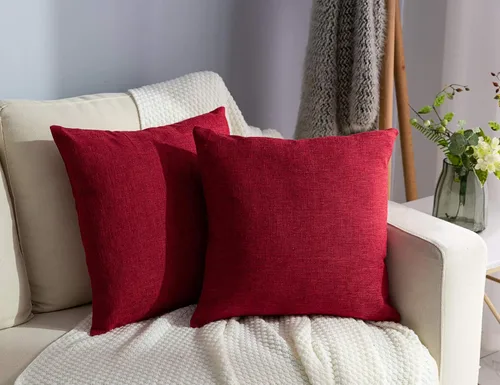 Miniatura 21 de Stellhome Juego de 2 fundas de almohada de lino para sofá, fundas de cojín decorativas sólidas de otoño para decoración del hogar, 16 x 16 pulgadas