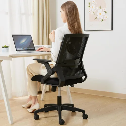 Miniatura 6 de Silla de oficina ergonómica, silla de escritorio de 400 libras con brazos abatibles y soporte lumbar, silla giratoria de trabajo rodante con malla