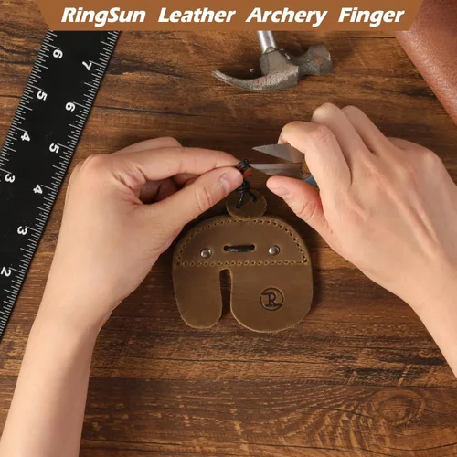 Miniatura 5 de Ringsun - Pestañas de cuero para dedos de tiro con arco, protector de dedo hecho a mano para equipo de práctica de tiro, pestaña de dedos para arcos