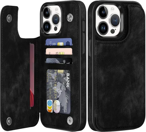 Miniatura 28 de Bizzib para iPhone 16 Plus funda tipo billetera con soporte para tarjetas, funda protectora a prueba de caídas y golpes de poliuretano premium