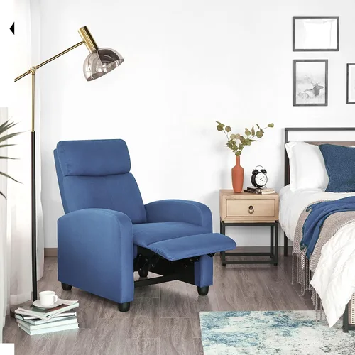 Miniatura 2 de Yaheetech Asiento de cine en casa Silla reclinable de tela moderna individual sala de estar sofá reclinable con bolsillo, resorte azul claro