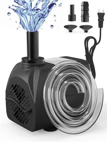 Miniatura 10 de Bomba de agua sumergible de 400 GPH (1500 L/H, 25 W), bomba de fuente de agua ultra silenciosa con elevación de 6.56 pies y manguera de 6.5 pies, 3
