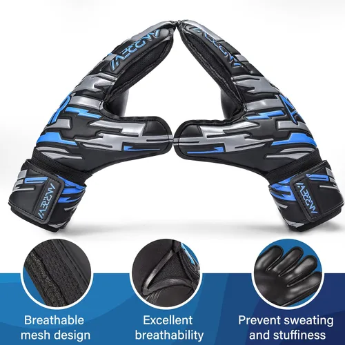Miniatura 5 de Guantes de portero de fútbol con protección de dedos y doble protección para la muñeca. Los guantes de portero proporcionan un control y agarre Azul