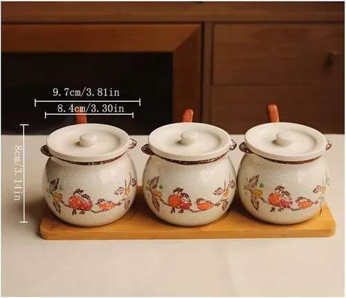 Miniatura 2 de Spice Jars - Tarro de condimentos de cerámica retro, salero de cocina, caja de condimentos para el hogar, juego de chile de cerámica, recipientes