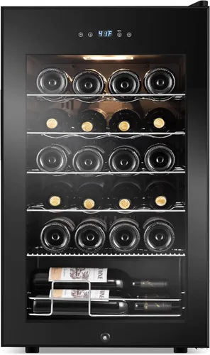 Miniatura 30 de Refrigerador Enfriador de Vinos de 8 Botellas, Refrigerador Pequeño de Vino, Mini Refrigerador de Vino de Encimera con Puerta de Vidrio, Bodegas