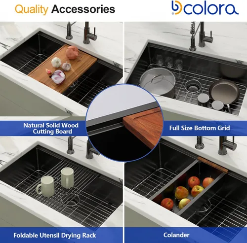 Miniatura 5 de Fregadero Dcolora de 30 Pulgadas para Instalación Bajo Encimera Negro de Acero Inoxidable Fregadero de Cocina Bajo Encimera Estación de Trabajo