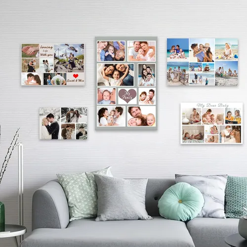 Miniatura 4 de DOARTDO Lienzo fotográfico personalizado con 4 collage de fotos múltiples, arte de pared personalizado para familia, niños, bebés, mascotas, marco