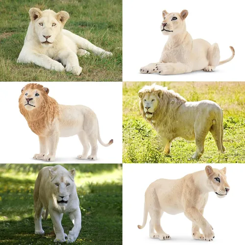 Miniatura 6 de Toymany 6 piezas de figuras de leones blancos con cachorros de león, figuras de animales de la selva de 2-5 pulgadas, conjunto familiar realista que