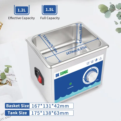 Miniatura 5 de DK SONIC Limpiador Ultrasónico, 1.5L 60W Limpiador Ultrasónico de Joyería de Acero Inoxidable con Cesta de Limpieza, Temporizador Mecánico