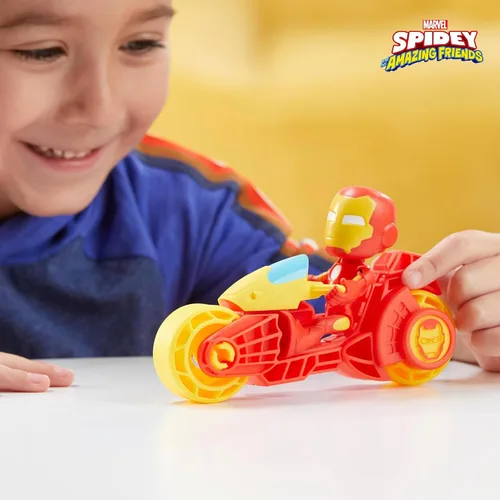 Miniatura 7 de Spidey and His Amazing Friends, Iron Man - Figura de acción y juguete para motocicleta, juguetes preescolares de superhéroes de Marvel para niños