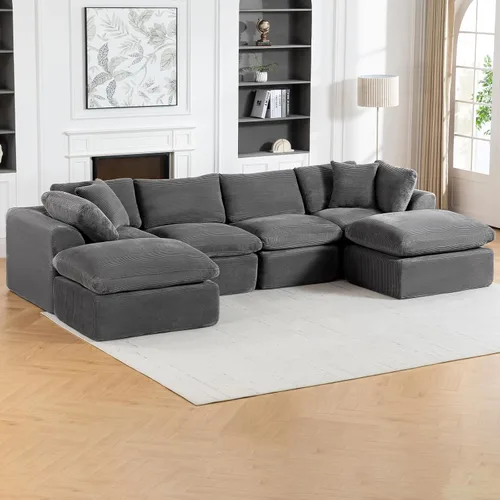 Miniatura 14 de Sofá sin hueso de 140 pulgadas para sala de estar, sofá modular de gran tamaño de 7 plazas con otomana, no requiere montaje, felpilla moderna