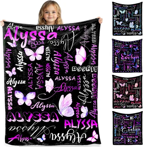 Miniatura 15 de Manta personalizada AOFUN con texto de nombre para adultos y niños, regalo para cumpleaños, boda, Día de San Valentín, 40x30 pulgadas, Estilo 1