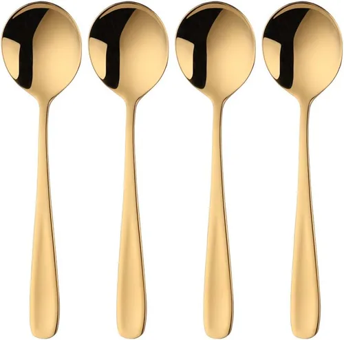 Miniatura 7 de Baikai - Cucharas de sopa de 7 pulgadas, cucharas de caldo con acabado de acero inoxidable 18/10, juego de 6 cucharas de cena (rojo mágico)