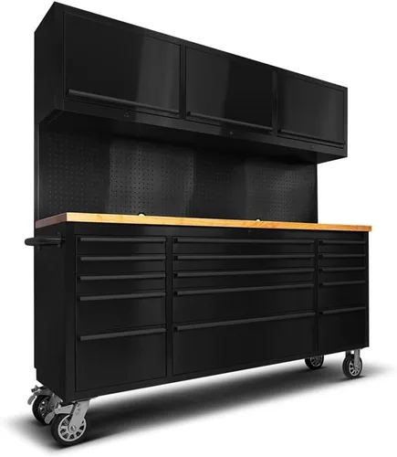 Miniatura 12 de AnorTrek Caja de herramientas de 72 pulgadas con 15 cajones con gabinete superior de 3 y tablero de clavijas en acero inoxidable (Acero inoxidable)