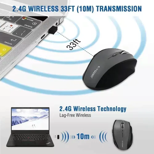 Miniatura 2 de E-YOOSO Ratón inalámbrico para portátil, ratón óptico portátil para computadora, 6 botones, 2.4GHz inalámbrico con receptor USB, 4800 DPI de 5 Gris