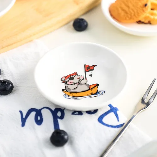 Miniatura 4 de SOCOSY Platos de cerámica súper lindos con animales de dibujos animados, platos de condimentos, pequeños tazones para alimentación de gatos, perros