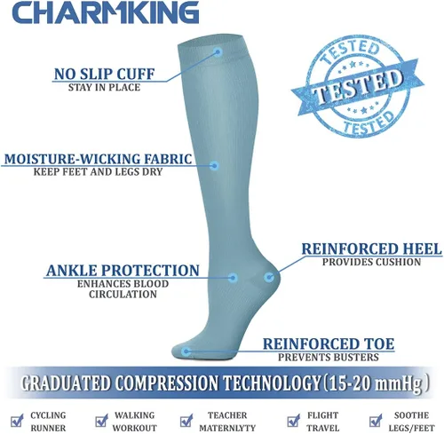 Miniatura 46 de CHARMKING - Calcetines de compresión para mujeres y hombres (3 pares), 15-20 mm Hg, el mejor apoyo para atletismo, running o ciclismo, mejora