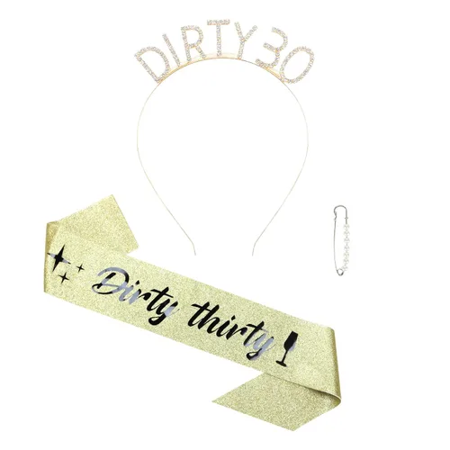 Miniatura 10 de Semato Kit de diadema plateada para cumpleaños número 30 con banda y diamantes de imitación sucios de 30 cumpleaños para ella plateado