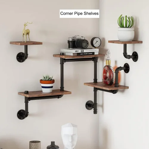 Miniatura 3 de Estantería de tubo industrial, estantes rústicos para decoración de pared, estante de escalera moderno con tablones de madera, estantes flotantes