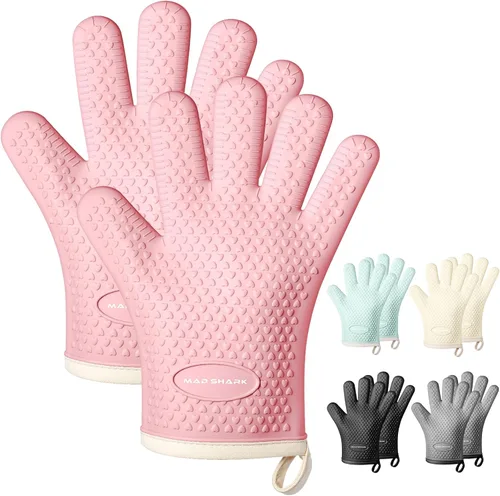 Miniatura 11 de MAD SHARK Guantes de Horno de Silicona Resistentes al Calor 450 Grados, Impermeables y Antideslizantes con Dedos, Guantes de Horno de Silicona