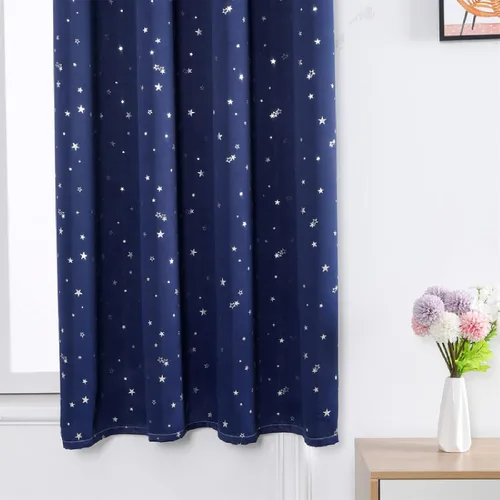 Miniatura 8 de Cortinas opacas plateadas para sala de estar, cortinas de dormitorio de niños y niñas, cortinas de tul blanco para ventana de ventana azul estrella