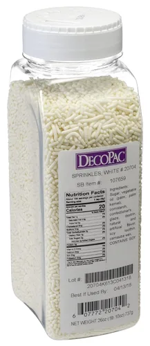 DecoPac White Sprinkles | Paquete extra grande de 26 onzas | Mezcla de espolvorear para pasteles, gránulos elegantes para decoración de pasteles,