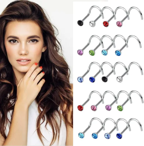 Miniatura 4 de Sumdirect Rhinestone acero inoxidable nariz anillo cuerpo joyería, SYNCHKG067468, Multicolor, 1
