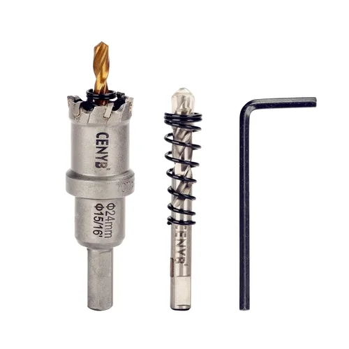 Miniatura 54 de 10 piezas (16-54 mm) Kit de sierra perforadora de carburo TCT para metales duros. Incluye 2 brocas de titanio, 1 broca piloto escalonada y 2 llaves